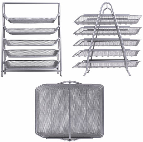 Лоток горизонтальный для бумаг BRAUBERG "Germainum", 5 секций, 370х355х295 мм, металл, серебро, 237972