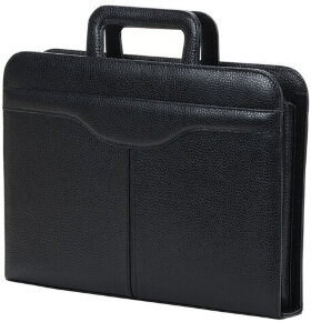 Папка из натуральной кожи на молнии, с выдвижными ручками, 385х280х50, черная, 8-021