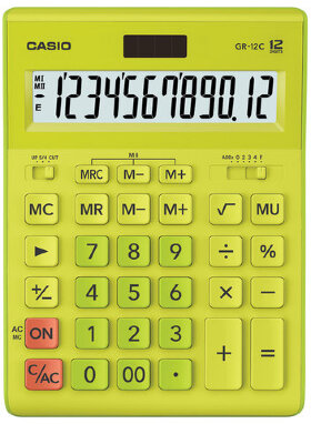 Калькулятор настольный CASIO GR-12С-GN (210х155 мм), 12 разрядов, двойное питание, САЛАТОВЫЙ, GR-12C-GN-W-EP
