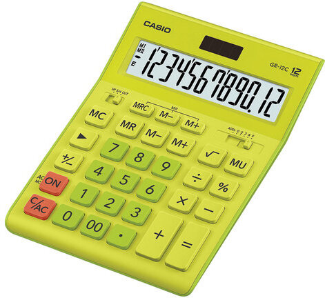 Калькулятор настольный CASIO GR-12С-GN (210х155 мм), 12 разрядов, двойное питание, САЛАТОВЫЙ, GR-12C-GN-W-EP