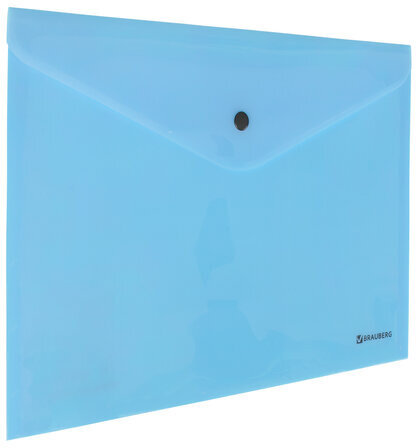 Папка-конверт с кнопкой BRAUBERG "Pastel", А4, до 100 листов, непрозрачная, аквамарин, 0,18 мм, 270474
