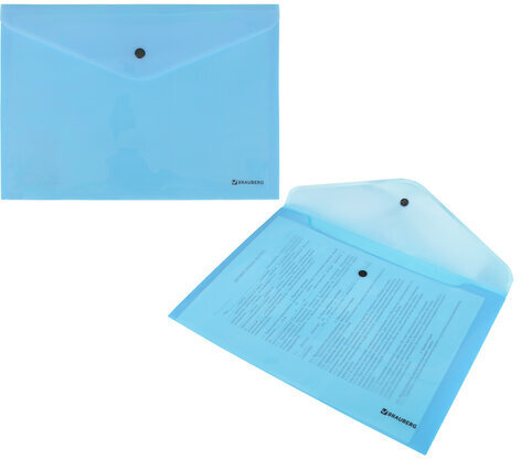 Папка-конверт с кнопкой BRAUBERG "Pastel", А4, до 100 листов, непрозрачная, аквамарин, 0,18 мм, 270474