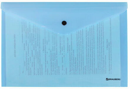Папка-конверт с кнопкой BRAUBERG "Pastel", А4, до 100 листов, непрозрачная, аквамарин, 0,18 мм, 270474