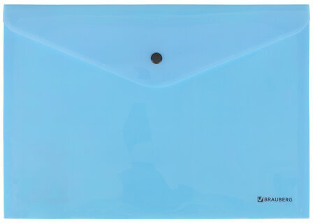 Папка-конверт с кнопкой BRAUBERG "Pastel", А4, до 100 листов, непрозрачная, аквамарин, 0,18 мм, 270474