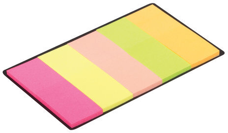 Закладки клейкие бумажные STAFF, НЕОНОВЫЕ, 45х15 мм, 5 цветов х 20 листов, на картонном основании, 129357