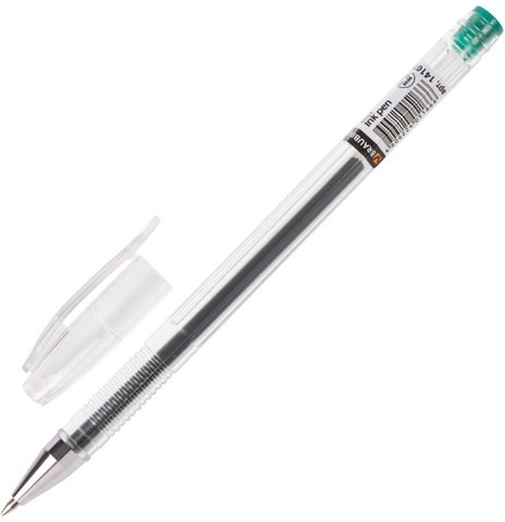 Ручка гелевая BRAUBERG "Jet", ЗЕЛЕНАЯ, корпус прозрачный, узел 0,5 мм, линия письма 0,35 мм, 141021