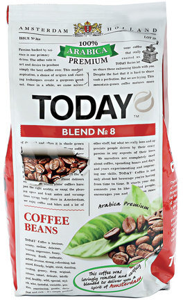 Кофе в зернах TODAY "Blend №8", натуральный, 800 г, 100% арабика, вакуумная упаковка, ТО80004003