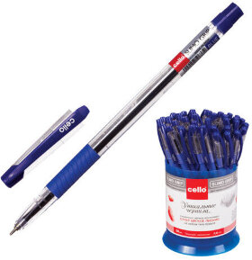 Ручка шариковая масляная с грипом CELLO &quot;Slimo Grip&quot;, СИНЯЯ, корпус прозрачный, узел 0,7 мм, линия письма 0,5 мм, 305092020