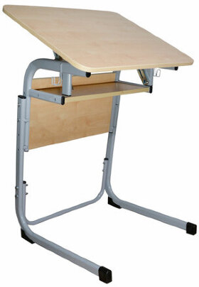 Стол-парта 1-местный, регулируемый угол, &quot;Атлант&quot;, 600х500х520-640 мм, рост 2-4, серый каркас, ЛДСП клён