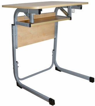Стол-парта 1-местный, регулируемый угол, "Атлант", 600х500х520-640 мм, рост 2-4, серый каркас, ЛДСП клён
