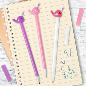 Ручка с топпером шариковая ЮНЛАНДИЯ &quot;Кит-Единорог&quot;, корпус ассорти, СИНЯЯ, пишущий узел 0,7 мм, 143783