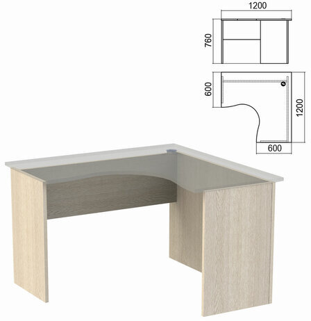 Стол компактный ЧАСТЬ 2 "Арго", 1200х1200х760 мм, правый, ясень шимо