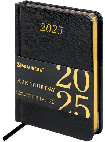 Ежедневник датированный 2025 МАЛЫЙ ФОРМАТ 100х150 мм А6, BRAUBERG "Iguana", под кожу, черный, 115744