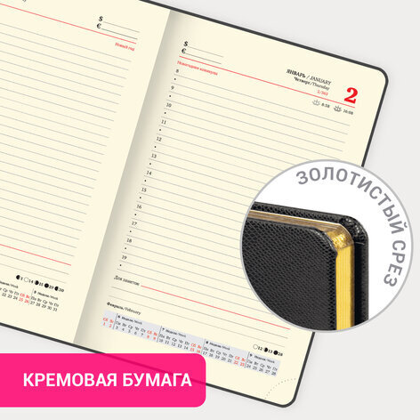 Ежедневник датированный 2025 МАЛЫЙ ФОРМАТ 100х150 мм А6, BRAUBERG "Iguana", под кожу, черный, 115744