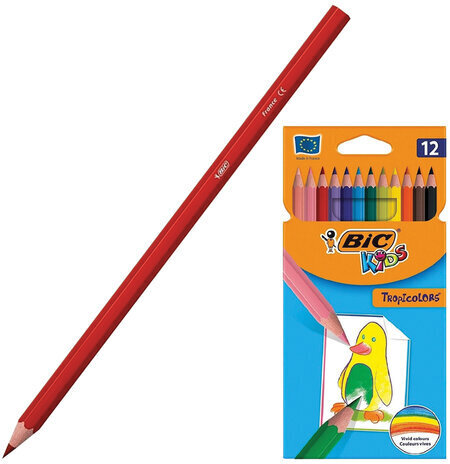 Карандаши цветные BIC "Tropicolors", 12 ЦВЕТОВ, пластиковые, европодвес, 83256610