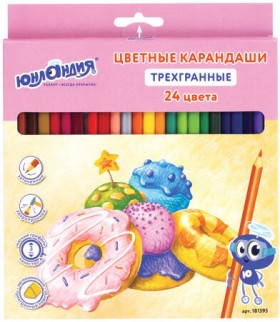 Карандаши цветные ЮНЛАНДИЯ &quot;СЛАДКИЕ ИСТОРИИ&quot;, 24 цвета, трехгранные заточенные, 181395