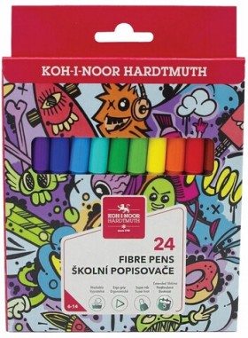 Фломастеры KOH-I-NOOR "TEENAGE" 1002, 24 цвета, смываемые, картонная упаковка, европодвес, 771002BD23KS