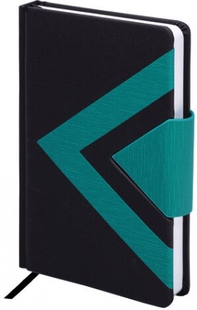 Ежедневник недатированный А5 138x213 мм BRAUBERG "Waves", под кожу, застежка, 160 л., черный/бирюзовый, 114454