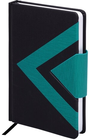 Ежедневник недатированный А5 138x213 мм BRAUBERG "Waves", под кожу, застежка, 160 л., черный/бирюзовый, 114454