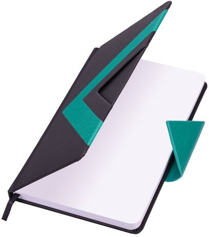 Ежедневник недатированный А5 138x213 мм BRAUBERG "Waves", под кожу, застежка, 160 л., черный/бирюзовый, 114454