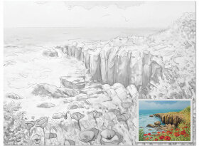 Холст на картоне с контуром BRAUBERG ART CLASSIC &quot;ЦВЕТЫ И МОРЕ&quot;, 30х40, грунтованный, хлопок, 191541