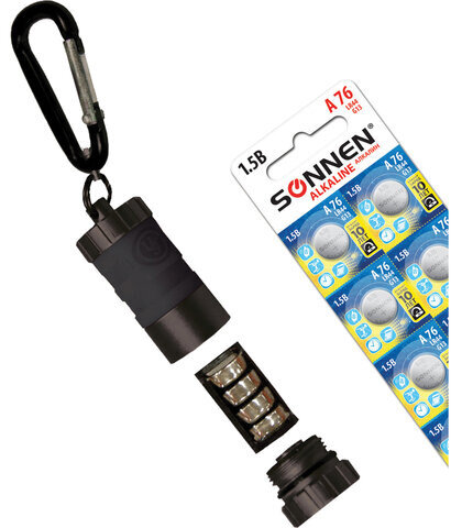 Батарейка SONNEN Alkaline, A76 (G13, LR44), алкалиновая, 1 шт., в блистере (отрывной блок), 451975
