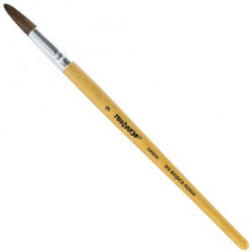 Кисть ПИФАГОР, ПОНИ, круглая, № 9, деревянная лакированная ручка, колпачок, пакет с подвесом, 200838