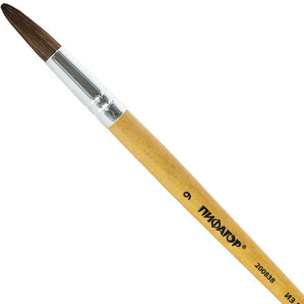 Кисть ПИФАГОР, ПОНИ, круглая, № 9, деревянная лакированная ручка, колпачок, пакет с подвесом, 200838
