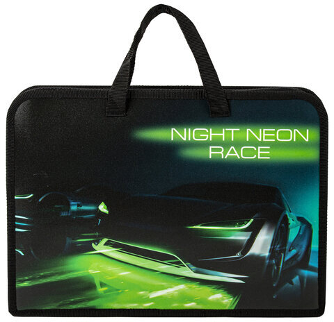 Папка на молнии с ручками ЮНЛАНДИЯ А4, 1 отделение, пластик, ширина 45 мм, "Neon race", 270950