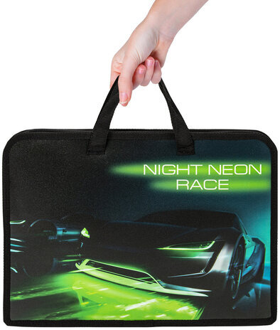 Папка на молнии с ручками ЮНЛАНДИЯ А4, 1 отделение, пластик, ширина 45 мм, "Neon race", 270950
