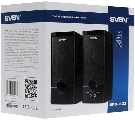Колонки компьютерные SVEN SPS-603, 2.0, 2х3 Вт, дерево, черные, SV-015183