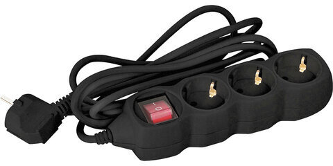 Удлинитель сетевой SONNEN U-133GS, 3 розетки, c заземлением, выключатель, 10 А, 3 м, черный, 513266