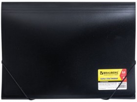 Папка на резинках BRAUBERG "Business", А4, 6 отделений, пластиковый индекс, черная, 0,5 мм, 224145