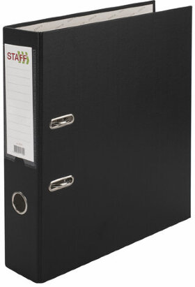Папка-регистратор STAFF &quot;Manager&quot; с покрытием из ПВХ, 70 мм, без уголка, черная, 225187