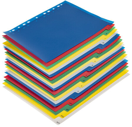 Разделитель пластиковый широкий BRAUBERG А4+, 20 листов, алфавитный А-Я, оглавление, цветной, 225627