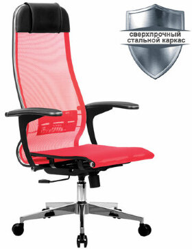 Кресло офисное МЕТТА &quot;К-4-Т&quot; хром, прочная сетка, сиденье и спинка регулируемые, красное