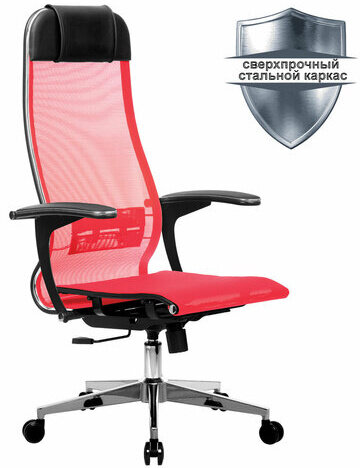 Кресло офисное МЕТТА "К-4-Т" хром, прочная сетка, сиденье и спинка регулируемые, красное