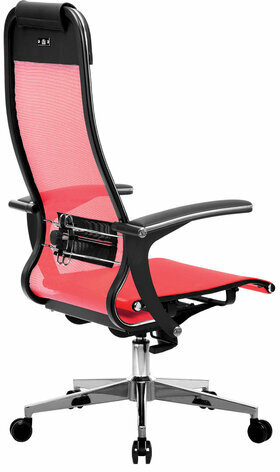 Кресло офисное МЕТТА "К-4-Т" хром, прочная сетка, сиденье и спинка регулируемые, красное