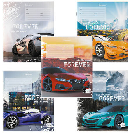 Тетрадь 18 л. BRAUBERG клетка, обложка картон, "SPORTS CAR", 106479