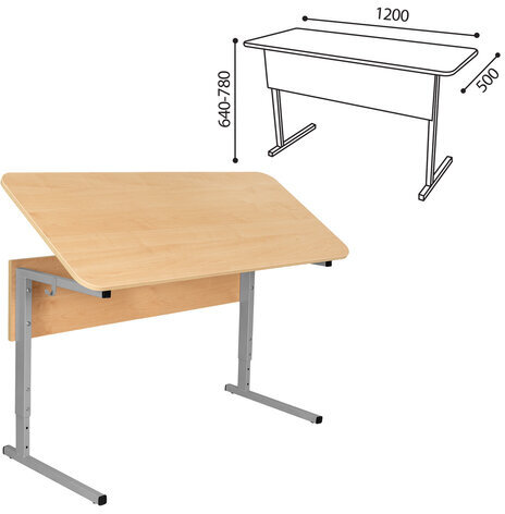 Стол-парта 2-местный, регулируемый угол, СУТ.55-01, 1200х500х640-780 мм, рост 4-6, серый каркас, ЛДСП клён