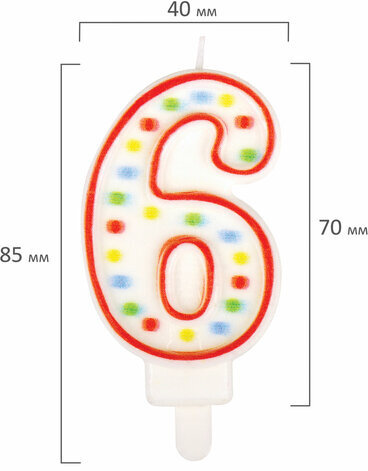 Свеча-цифра для торта "6" ДВУСТОРОННЯЯ с конфетти, 8,5 см, ЗОЛОТАЯ СКАЗКА, держатель, блистер, 591399