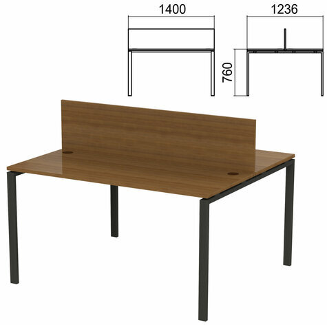 Стол письменный 2-МЕСТНЫЙ на металлокаркасе "Арго", 1400х1236х760 мм, орех (КОМПЛЕКТ)