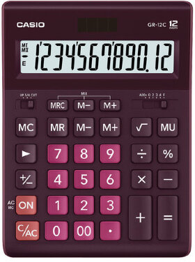 Калькулятор настольный CASIO GR-12С-WR (210х155 мм), 12 разрядов, двойное питание, БОРДОВЫЙ, GR-12C-WR-W-EP
