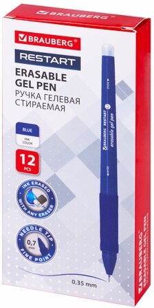 Ручка стираемая гелевая с эргономичным грипом BRAUBERG "RESTART", СИНЯЯ, игольчатый пишущий узел 0,7 мм, линия письма 0,35 мм, 144102