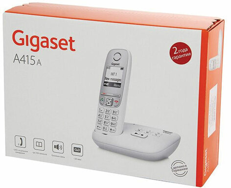 Радиотелефон Gigaset A415A, память 100 номеров, АОН, повтор, часы, белый, S30852H2525S302