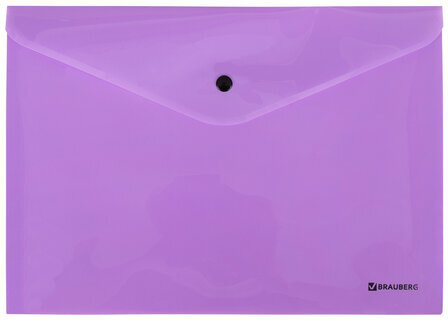 Папка-конверт с кнопкой BRAUBERG "Pastel", А4, до 100 листов, непрозрачная, лиловая, 0,18 мм, 270475