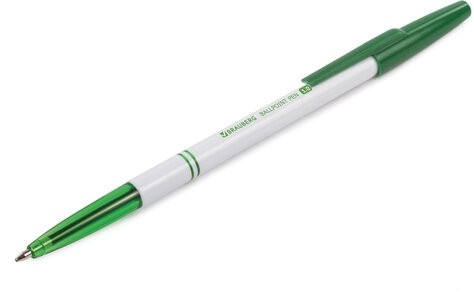 Ручка шариковая BRAUBERG "Офисная", ЗЕЛЕНАЯ, корпус белый, узел 1 мм, линия письма 0,5 мм, 141511