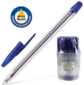 Ручка шариковая масляная &quot;111&quot;, СИНЯЯ, корпус прозрачный, узел 1 мм, линия письма 0,7 мм, РС21
