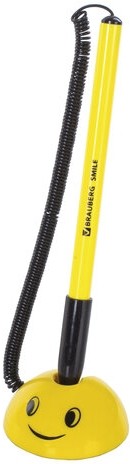 Ручка шариковая настольная BRAUBERG "SMILE", СИНЯЯ, корпус желтый, узел 0,7 мм, линия письма 0,35 мм, 143376