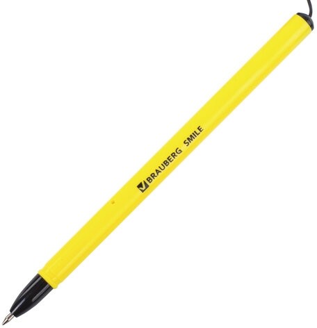 Ручка шариковая настольная BRAUBERG "SMILE", СИНЯЯ, корпус желтый, узел 0,7 мм, линия письма 0,35 мм, 143376